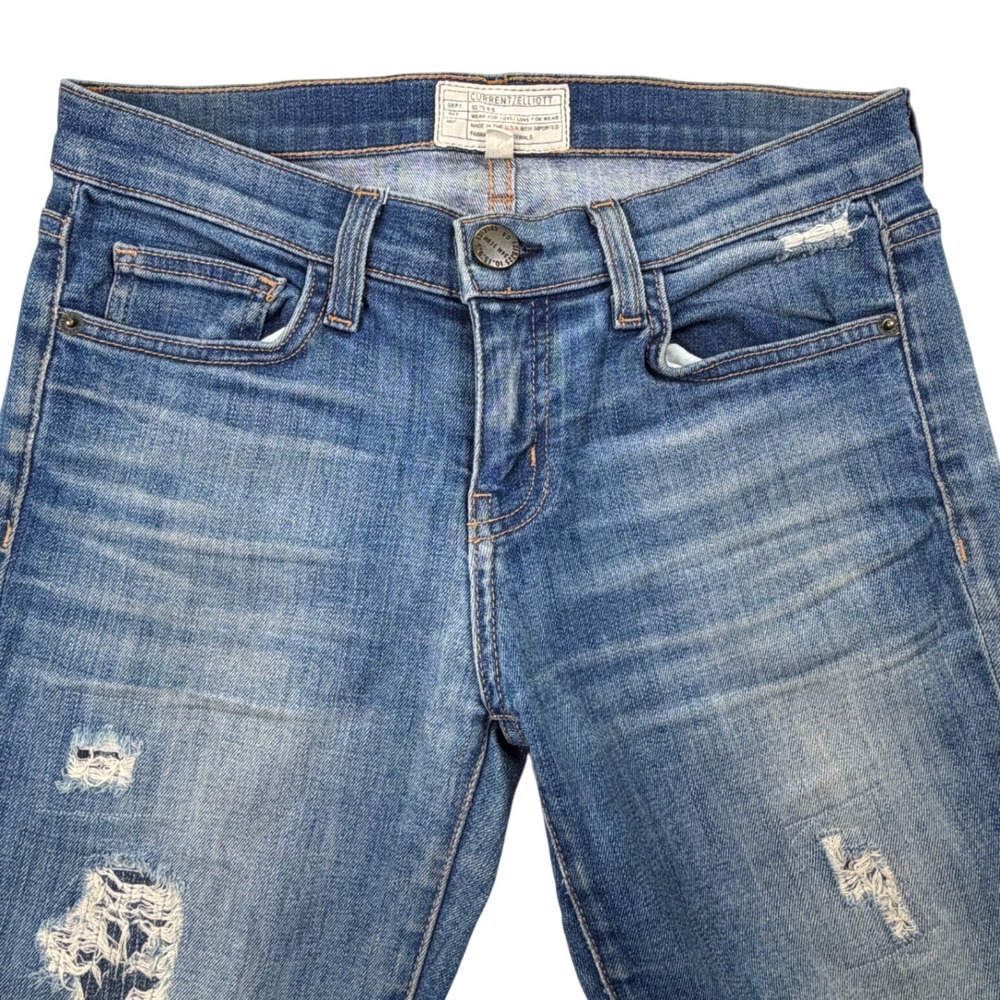 Current/Elliott Distressed Skinny Jeans Womens Size 25‎ Blue USA Premium Denim